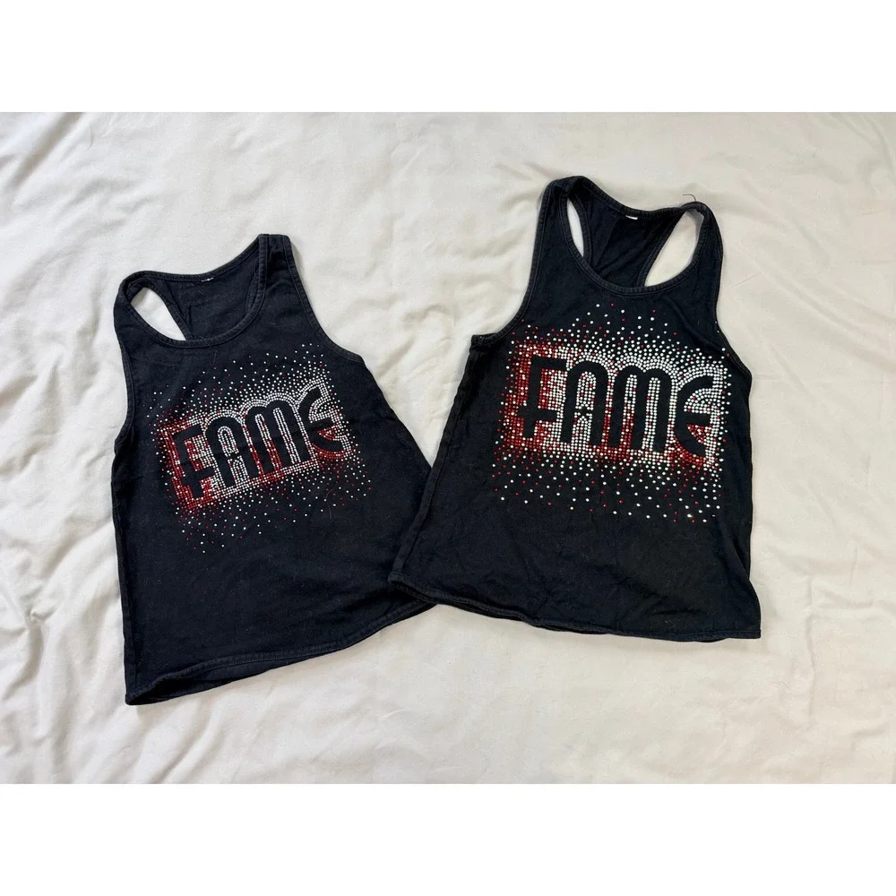 Fame‎ Rhinestone Tank Top Lot of 2 Black Red White Youth Small & Youth Medium